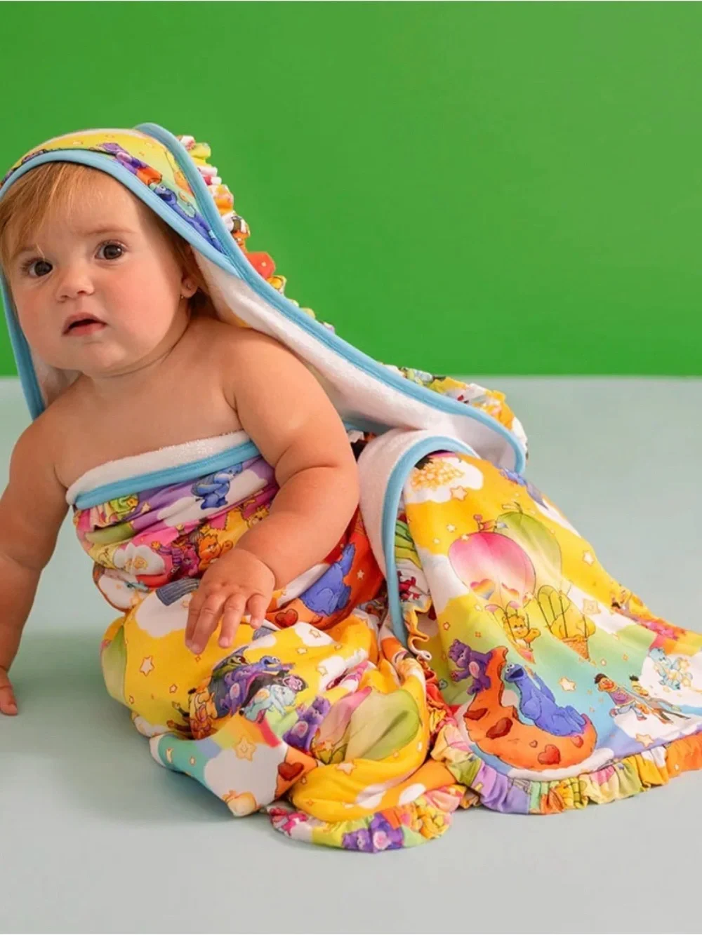 Posh Peanut Multicolor Hooded Baby Towel  Sesame Street Elmo and more 40” x 40”